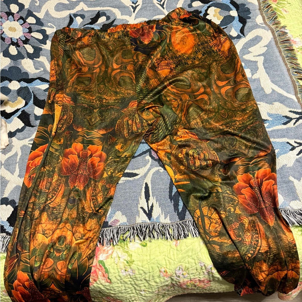 Vibrant Orange and Green Straight Leg Pants